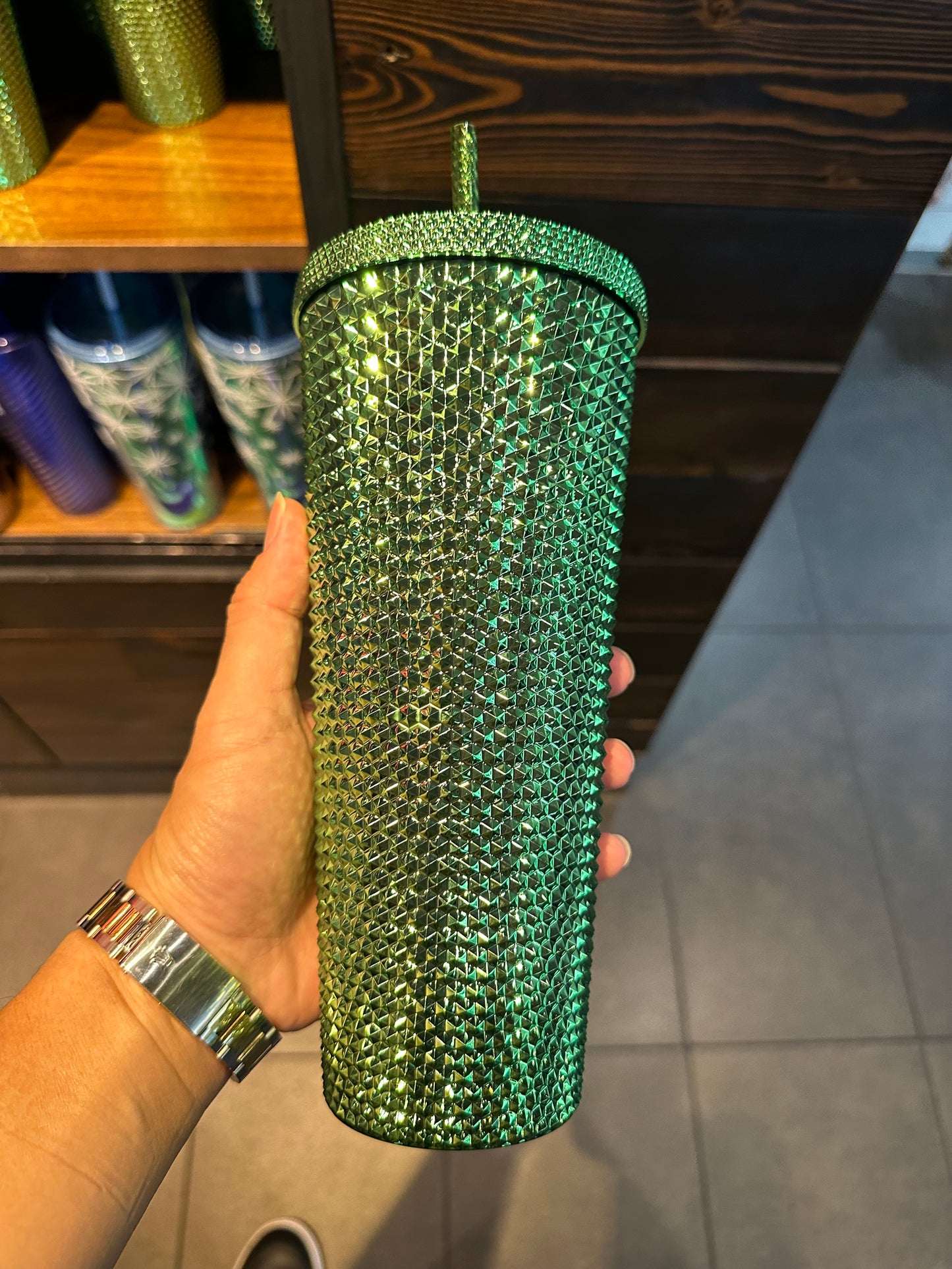 Starbucks Tumbler Green Chrome Studded - Holiday 2023 - Venti 24oz