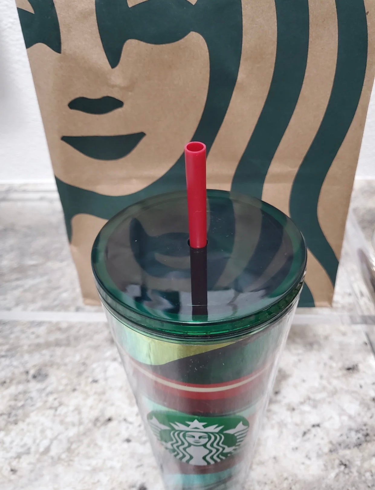 Starbucks Tumbler -Green Red Swirl - Holiday 2021 - Venti 24oz
