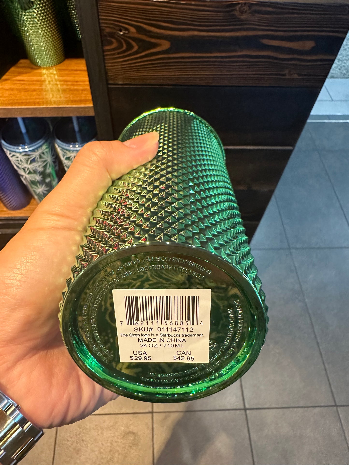 Starbucks Tumbler Green Chrome Studded - Holiday 2023 - Venti 24oz