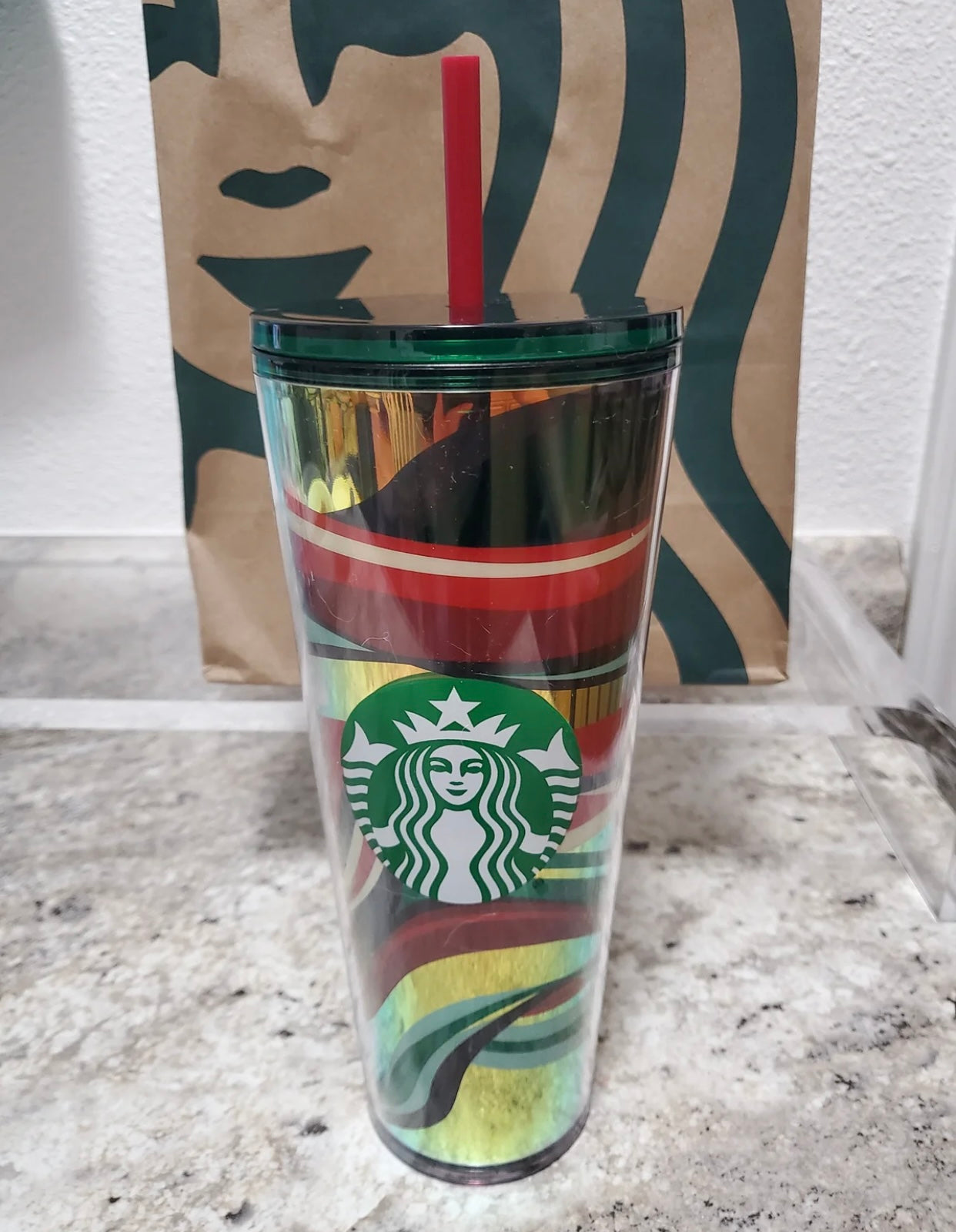 Starbucks Tumbler -Green Red Swirl - Holiday 2021 - Venti 24oz