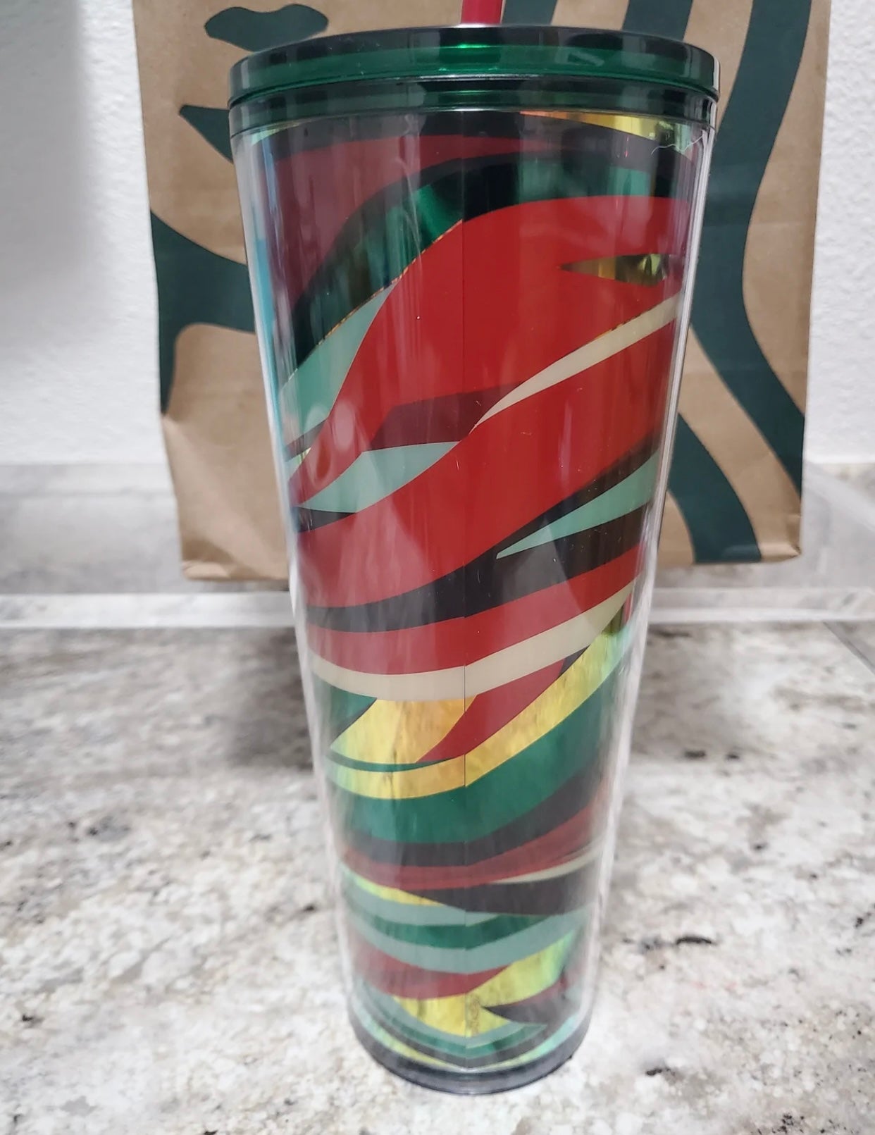 Starbucks Tumbler -Green Red Swirl - Holiday 2021 - Venti 24oz