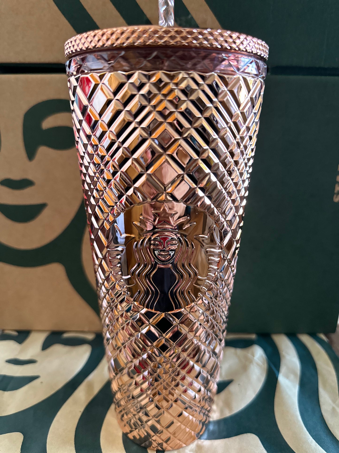 Starbucks Tumbler Chrome Rose Gold Jeweled - Holiday 2023 - Venti 24oz
