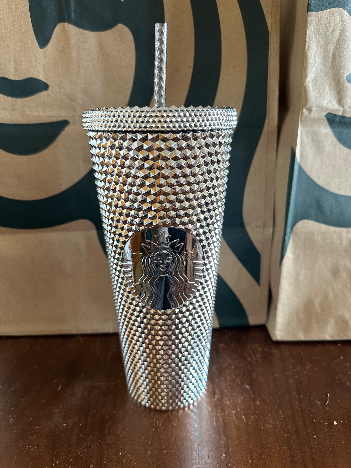 Starbucks Tumbler - Disneyland Mickey Mouse Sliver Chrome Studded - Venti 24oz