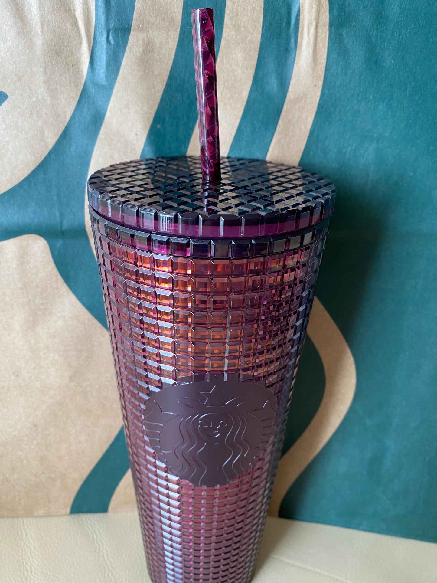 Starbucks Tumbler Burgundy Grid - Holiday 2020 - Venti 24oz