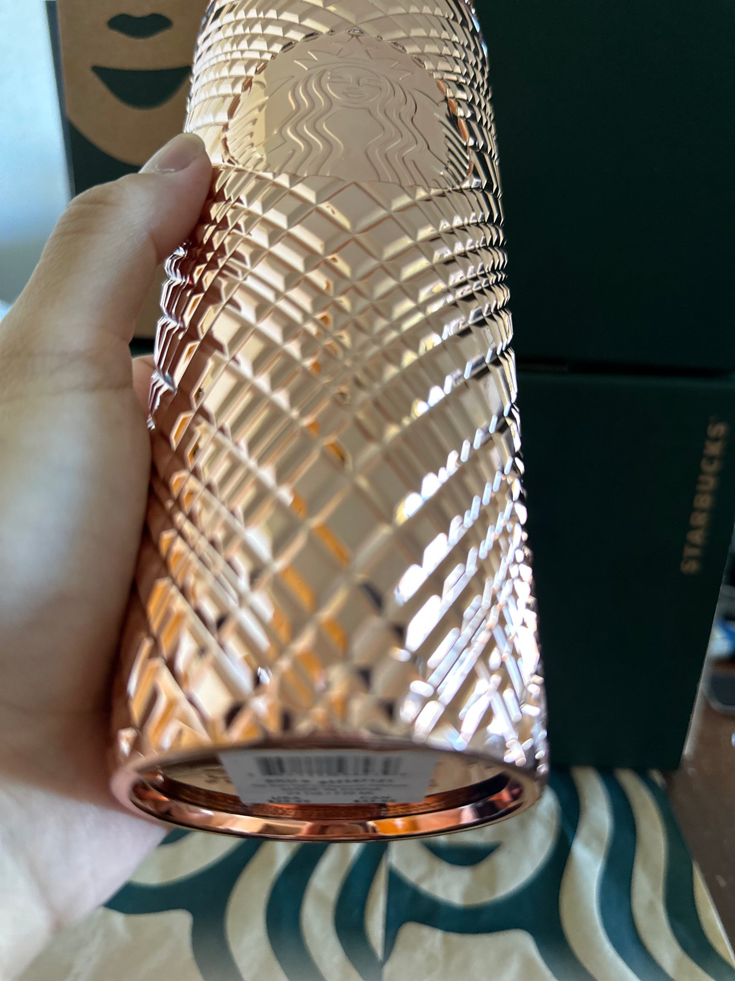Starbucks Tumbler Chrome Rose Gold Jeweled - Holiday 2023 - Venti 24oz