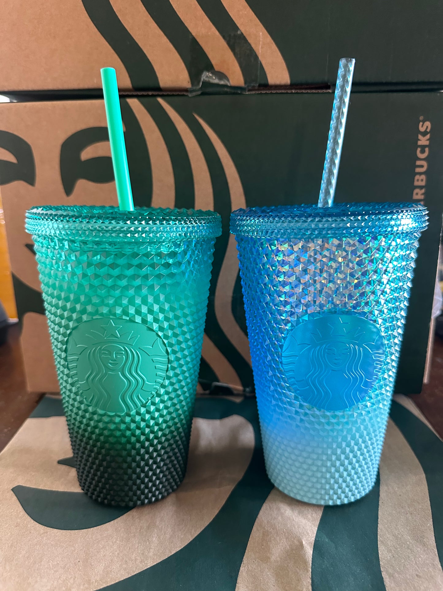 Starbucks Tumbler Mint Green & Blue Ombré Studded - Grande - Set of 2