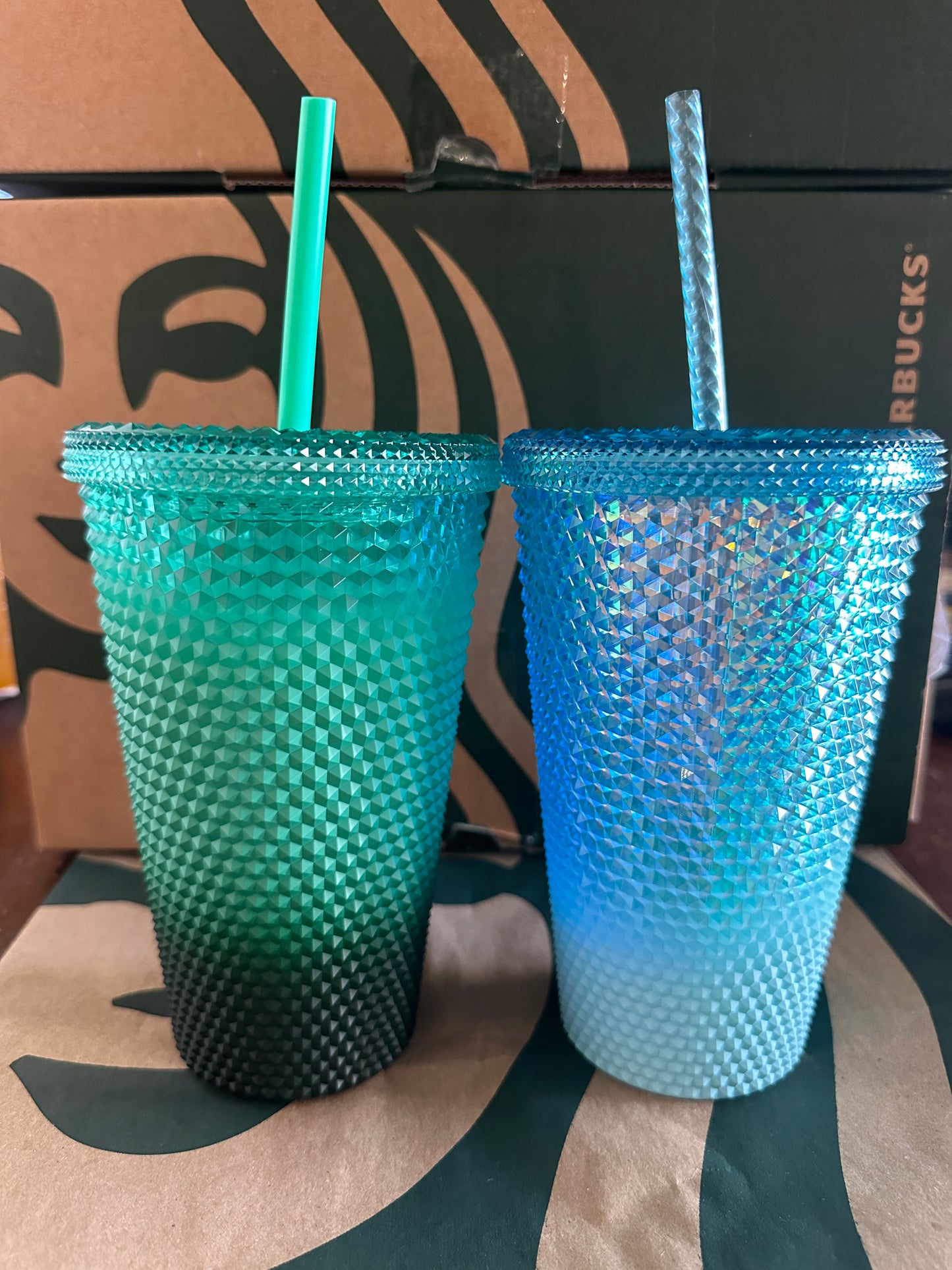 Starbucks Tumbler Mint Green & Blue Ombré Studded - Grande - Set of 2