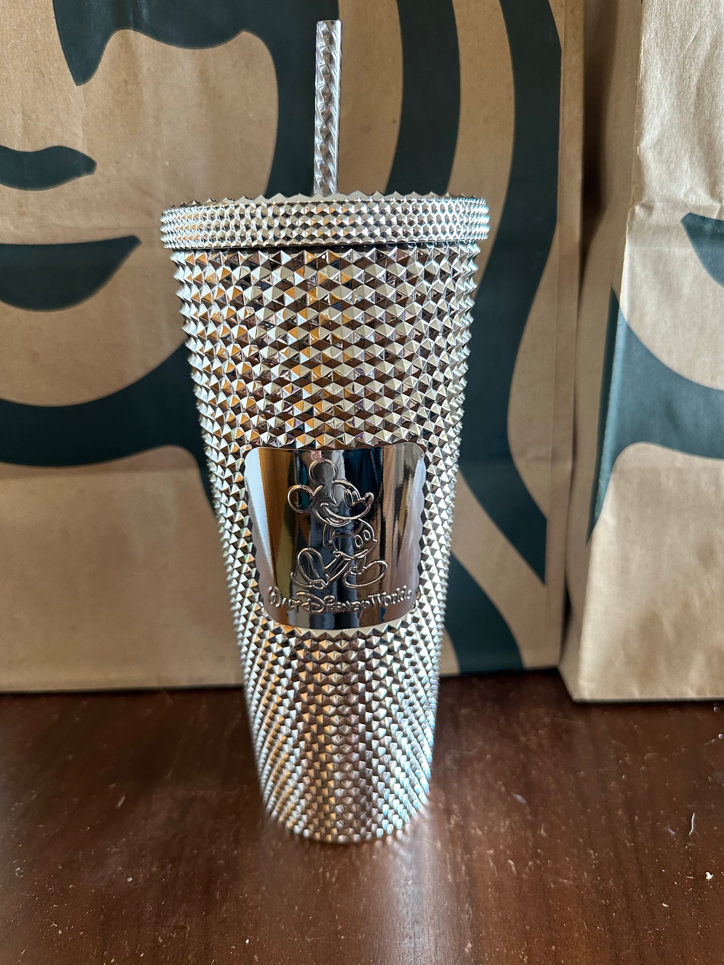 Starbucks Tumbler - Disney World Mickey Mouse Sliver Chrome Studded - Venti 24oz