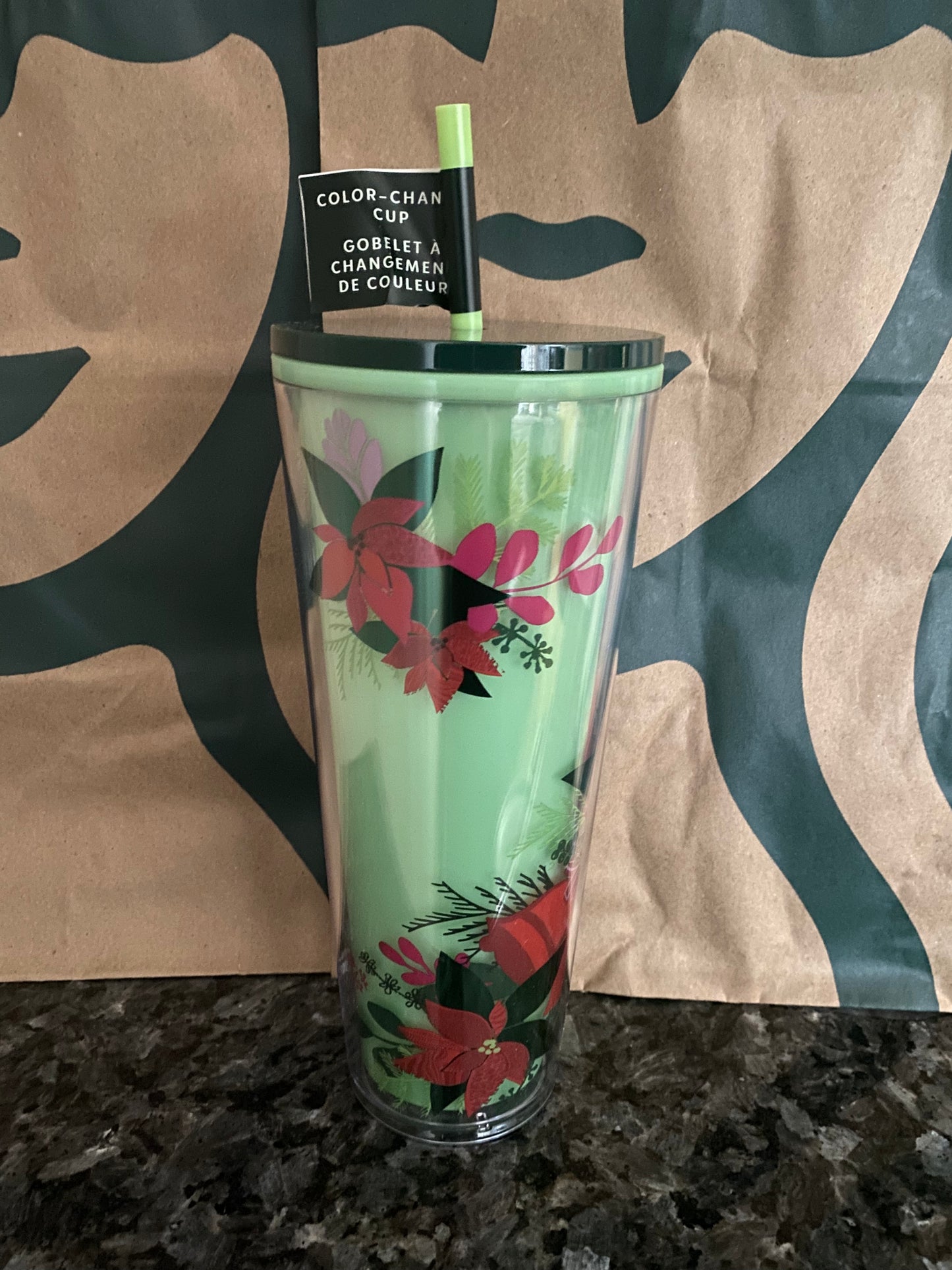 Starbucks Tumbler - Poinsetta Color Changing - Green - Winter 2021 - Venti 24oz