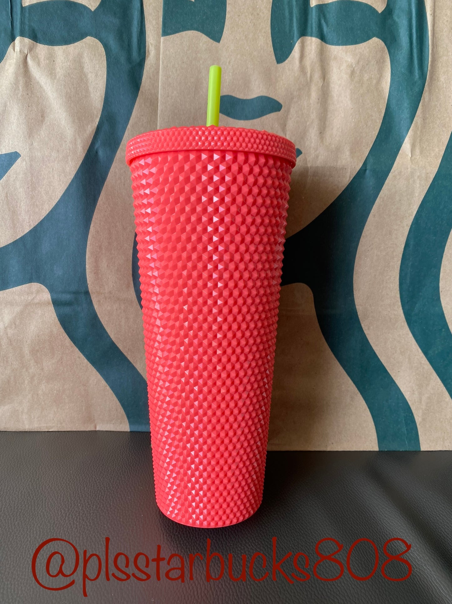 Starbucks Tumbler Dragonfruit Studded - Glossy Coral Pink Bling - Venti 24oz