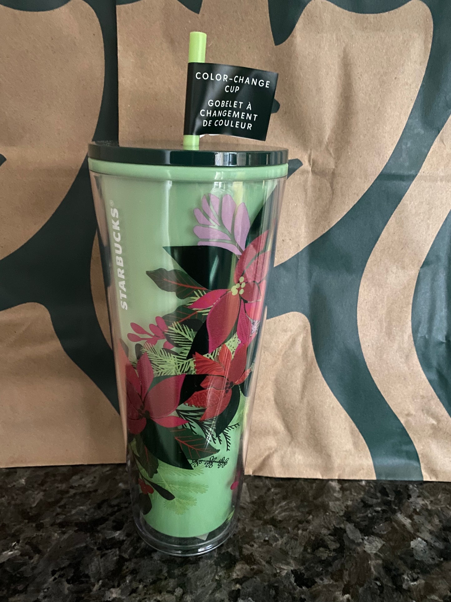 Starbucks Tumbler - Poinsetta Color Changing - Green - Winter 2021 - Venti 24oz