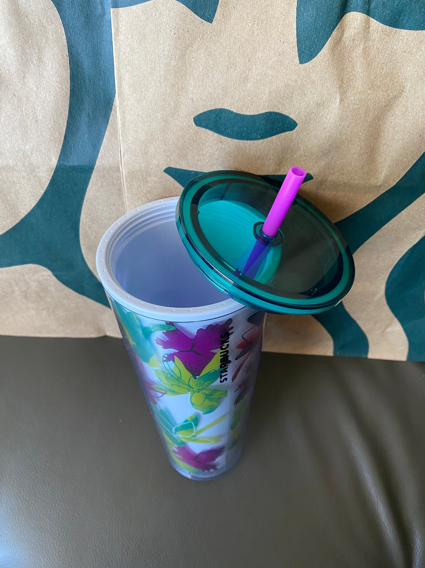 Starbucks Tumbler White Purple GreenFloral - Venti 24oz