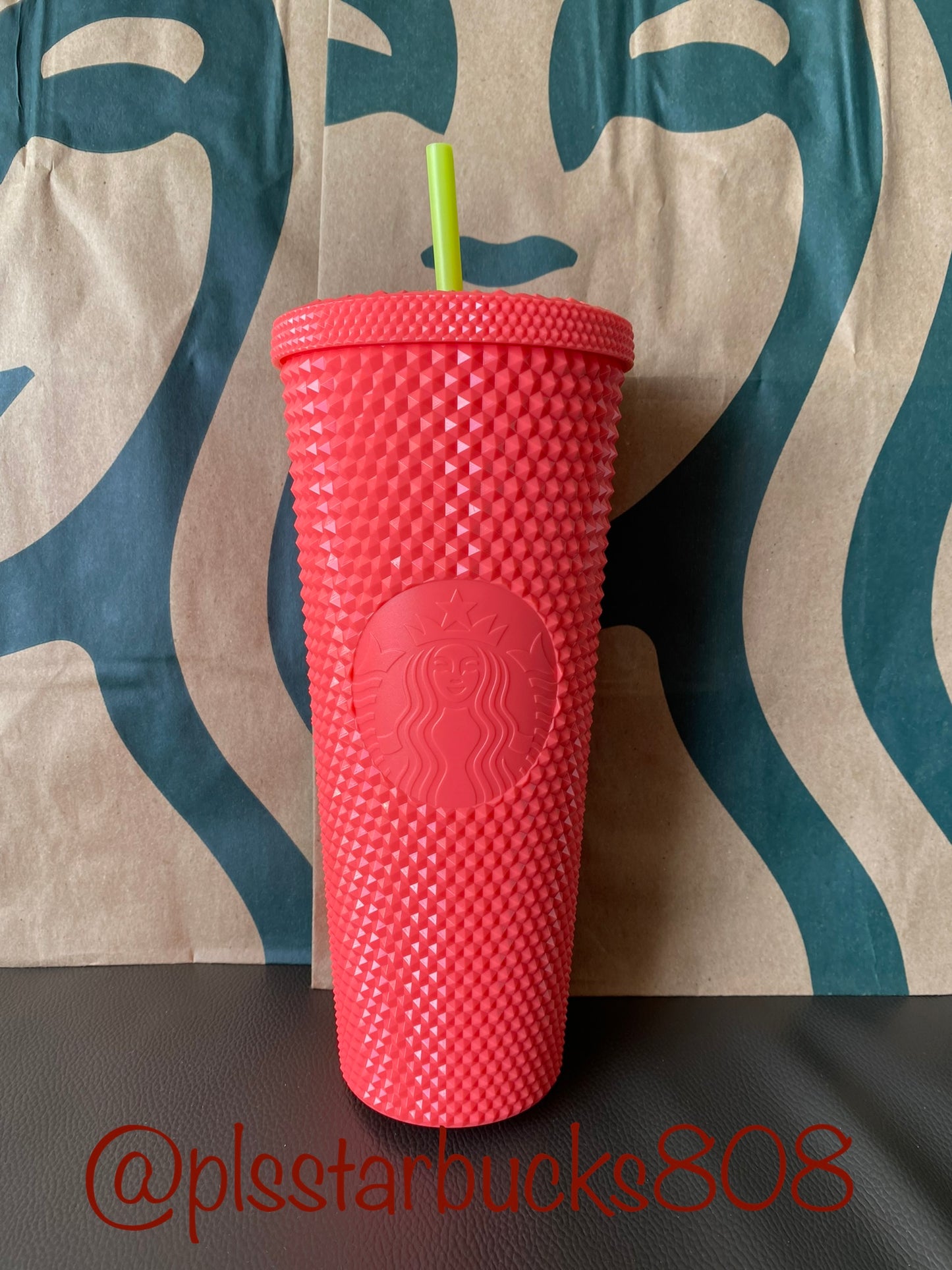 Starbucks Tumbler Dragonfruit Studded - Glossy Coral Pink Bling - Venti 24oz