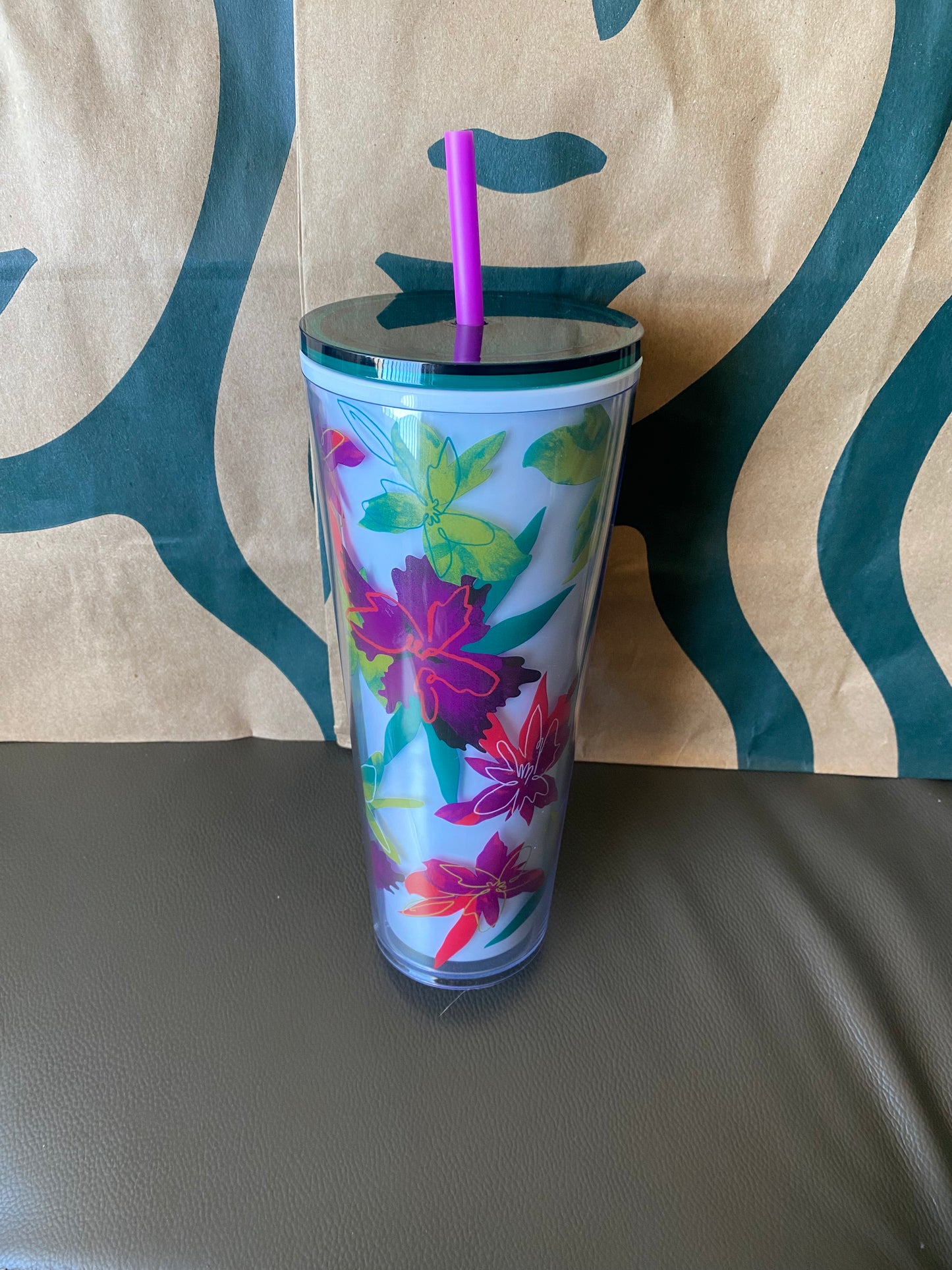 Starbucks Tumbler White Purple GreenFloral - Venti 24oz
