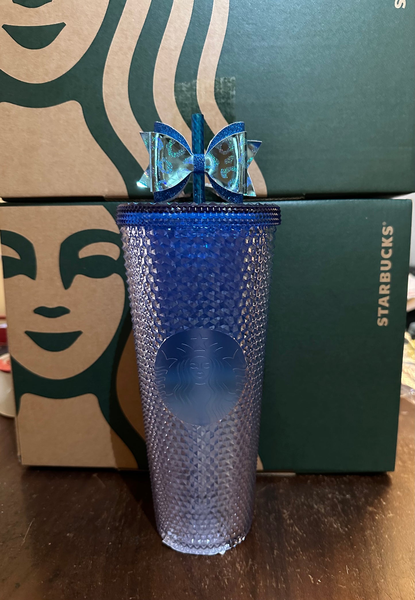 Starbucks Tumbler Blue Ombré Korea Studded Exclusive - Blue Bow Topper Included - Venti 24oz