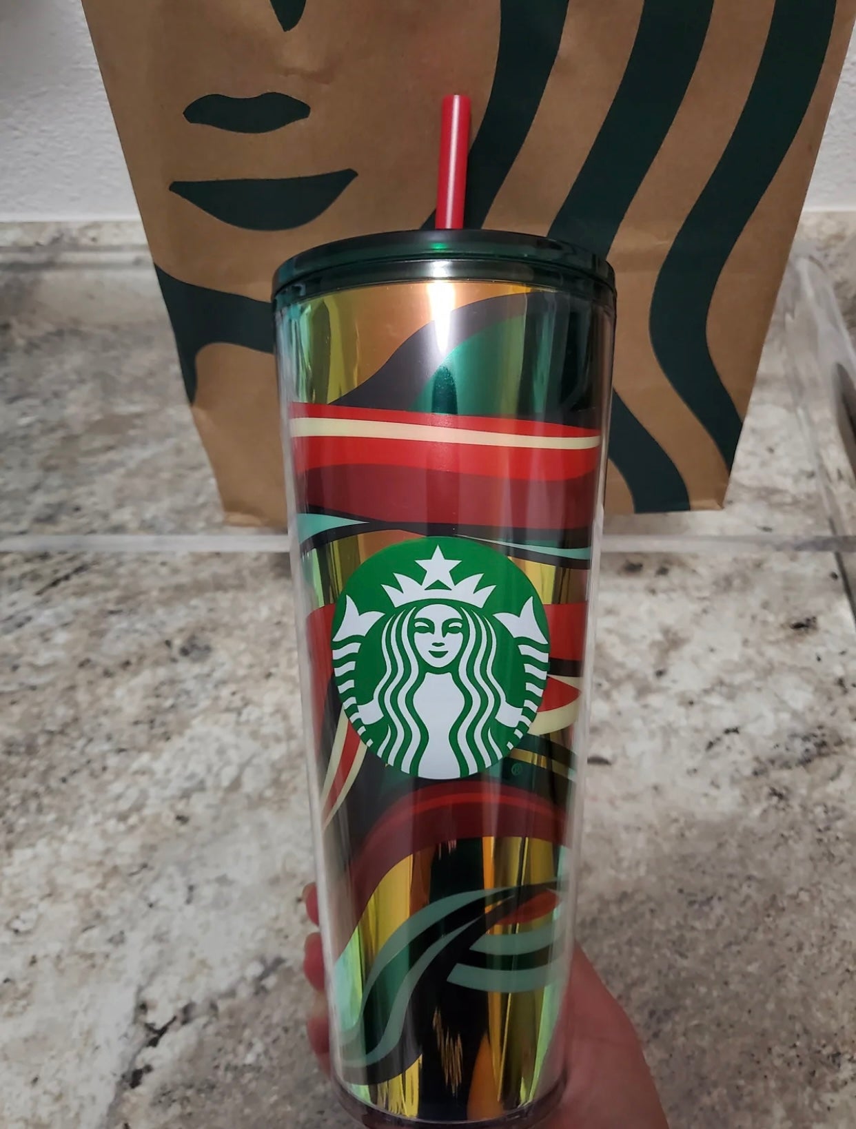 Starbucks Tumbler -Green Red Swirl - Holiday 2021 - Venti 24oz
