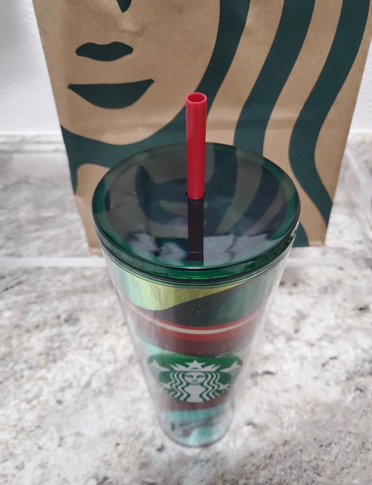 Starbucks Tumbler -Green Red Swirl - Holiday 2021 - Venti 24oz