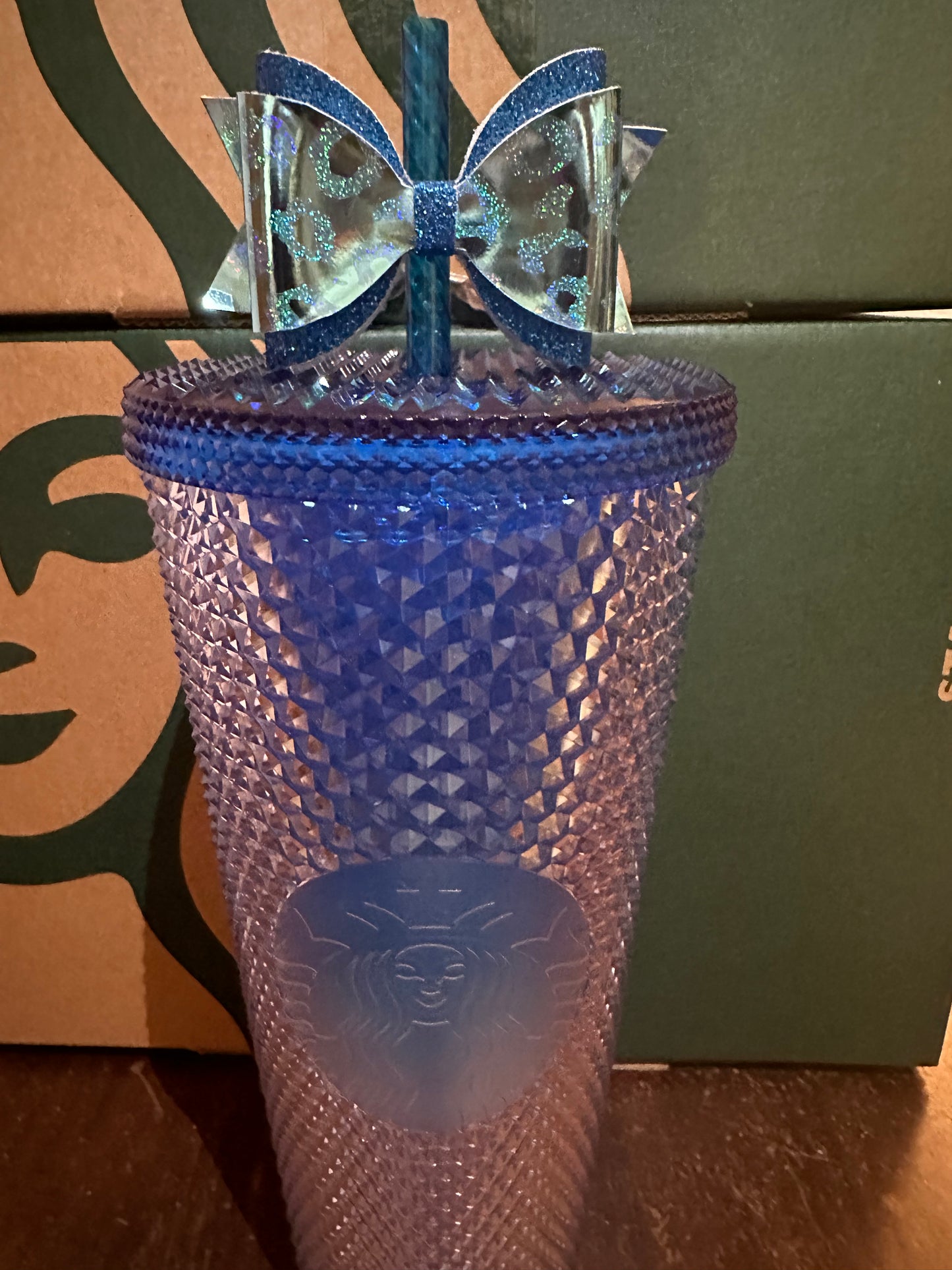 Starbucks Tumbler Blue Ombré Korea Studded Exclusive - Blue Bow Topper Included - Venti 24oz