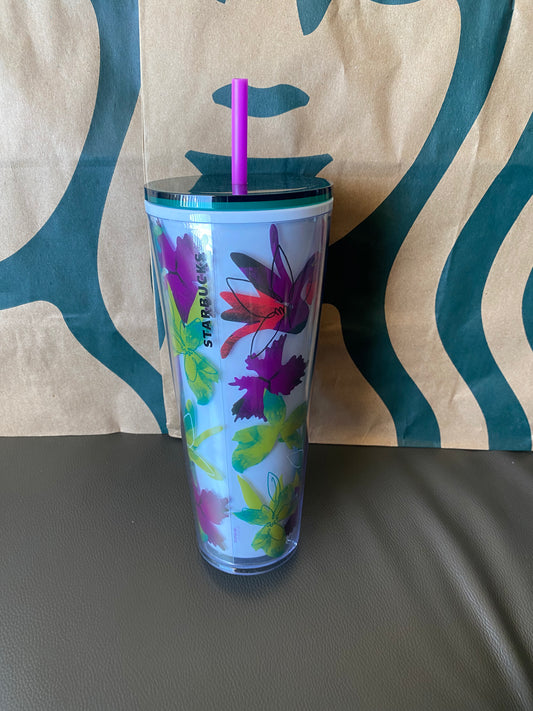 Starbucks Tumbler White Purple GreenFloral - Venti 24oz